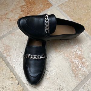 Dream Cloud Faux Leather silver Chain Slip On black loafers Size 12W